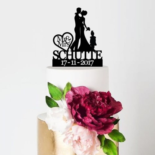 Quick Creations Cake Topper - Bride, Groom, Child Surname & Date