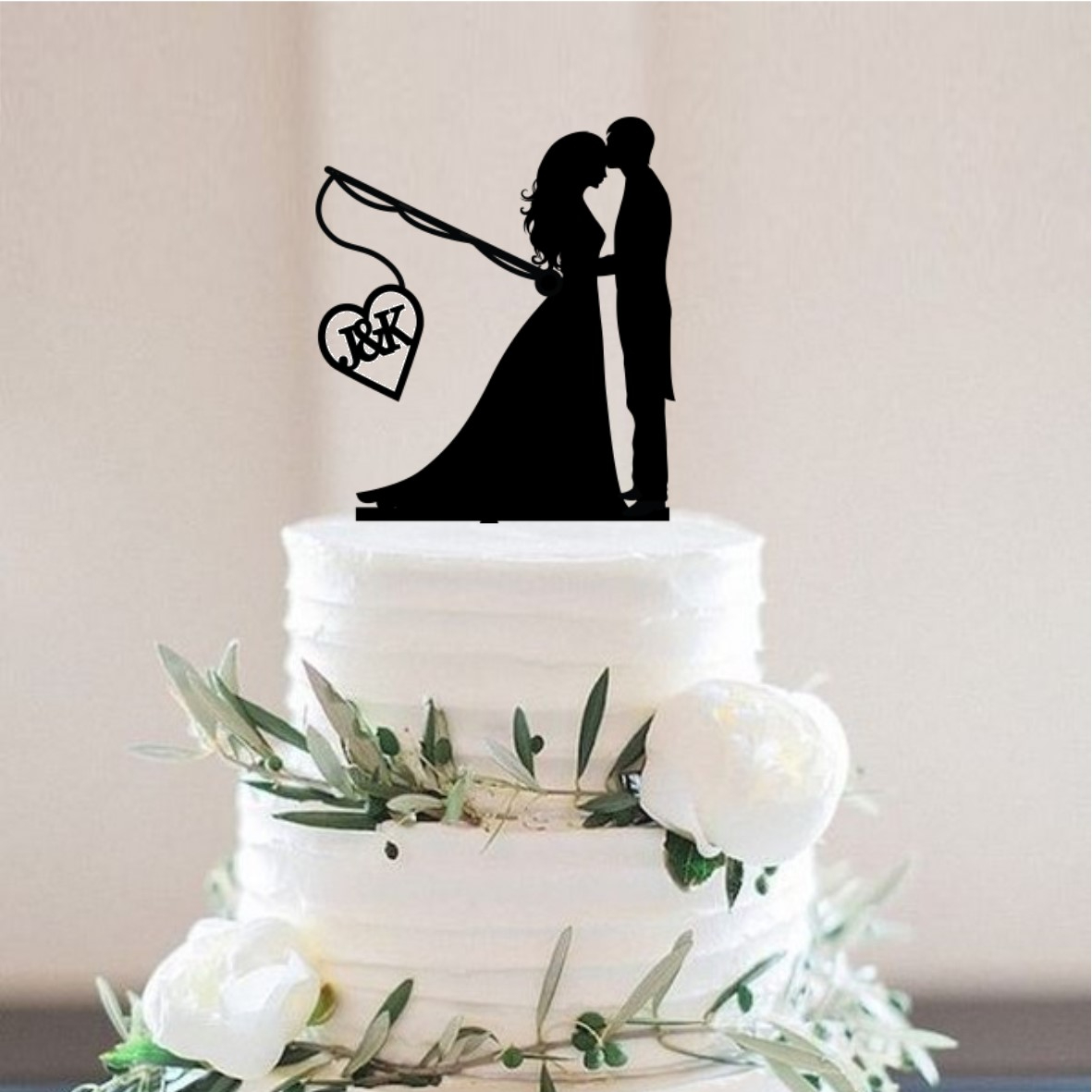 Quick Creations Cake Topper - Bride & Groom Fishing Initials