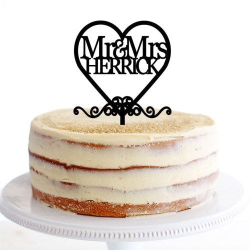 Mr & Mrs Herrick Heart Swirls Cake Topper