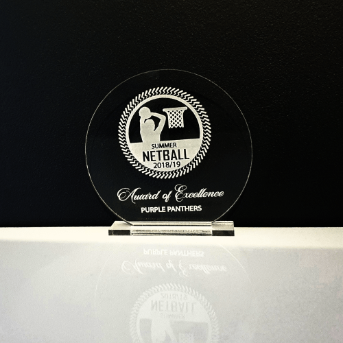 Engraved Round Clear Acrylic SPORTING Trophy Awards