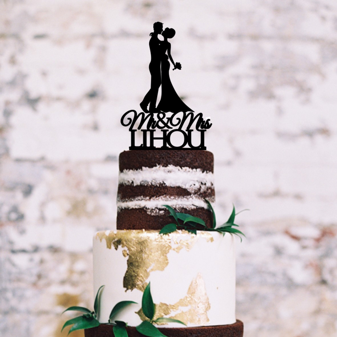 Bride & Groom Mr & Mrs Personalised Name Cake Topper