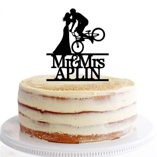 BMX Bike Bride & Groom Mr & Mrs Name Cake Topper