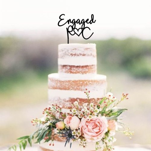 Engaged Initials Heart Cake Topper
