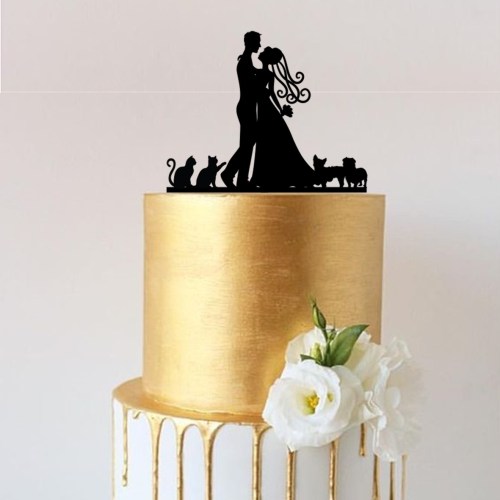 Bride & Groom with Cats & Dogs Cake Topper