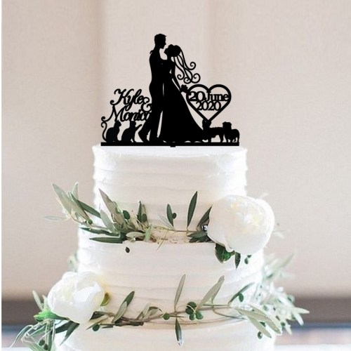 Personalised Bride & Groom with Cats & Dogs Cake Topper