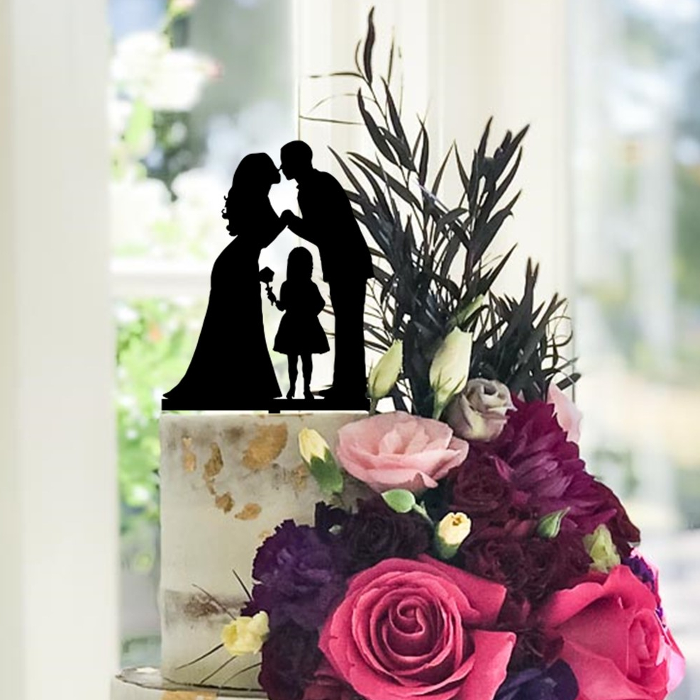 Bride, Groom & Daughter Flower Cake Topper