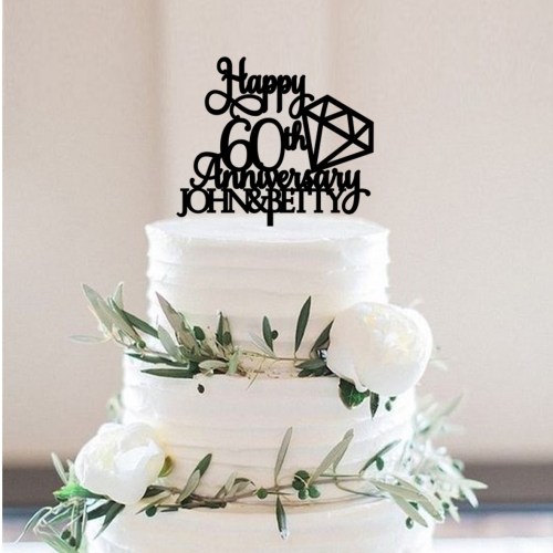 Happy 60th Diamond Wedding Anniversary Personalised Cake Topper