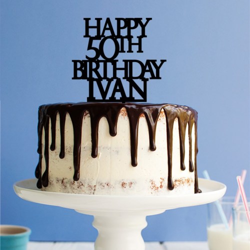 Happy 50th Birthday Name Cake Topper