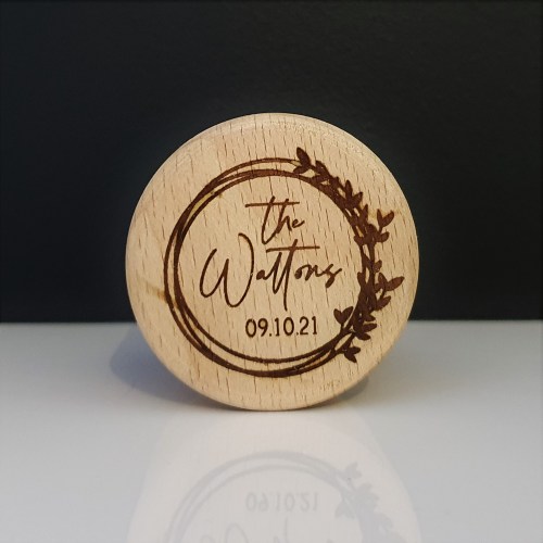 Engraved Round Wooden Wedding Ring Box